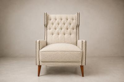Giuseppe Scapinelli Brazilian Modern Armchair in Hardwood Warm Oatmeal Boucl by Scapinelli