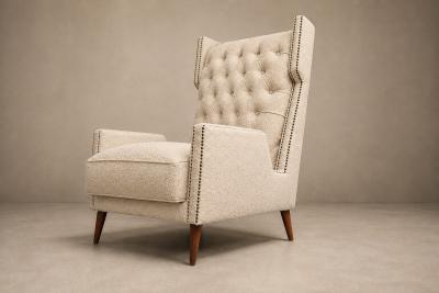Giuseppe Scapinelli Brazilian Modern Armchair in Hardwood Warm Oatmeal Boucl by Scapinelli