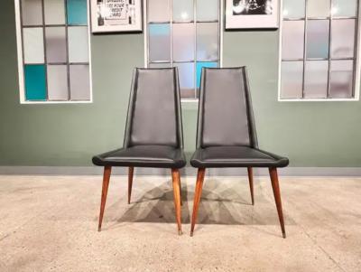 Giuseppe Scapinelli Brazilian Modern Chair Set in Hardwood Black Leather Giuseppe Scapinelli 1950
