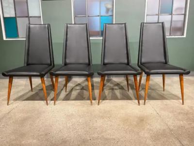 Giuseppe Scapinelli Brazilian Modern Chair Set in Hardwood Black Leather Giuseppe Scapinelli 1950