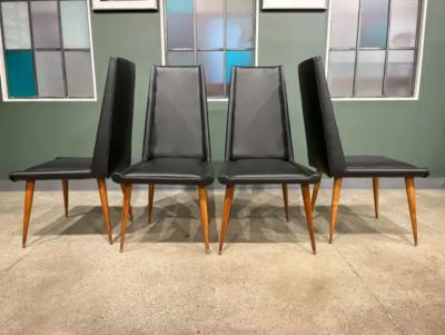 Giuseppe Scapinelli Brazilian Modern Chair Set in Hardwood Black Leather Giuseppe Scapinelli 1950