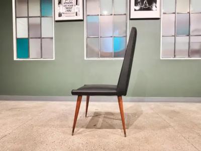 Giuseppe Scapinelli Brazilian Modern Chair Set in Hardwood Black Leather Giuseppe Scapinelli 1950