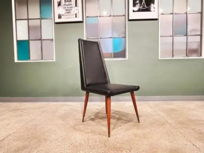 Giuseppe Scapinelli Brazilian Modern Chair Set in Hardwood Black Leather Giuseppe Scapinelli 1950