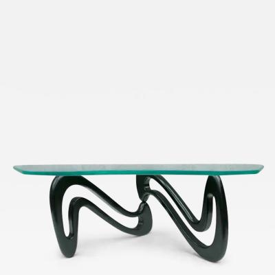 Giuseppe Scapinelli Brazilian Modern Coffee Table Acqua in Ebony Wood Glass by G Scapinelli 1950s