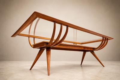 Giuseppe Scapinelli Brazilian Modern Coffee Table in Cavi na Wood Glass Giuseppe Scapinelli