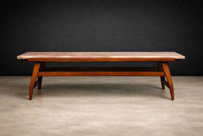 Giuseppe Scapinelli Brazilian Modern Coffee Table in Caviuna wood Ros Portuguese Marble Top