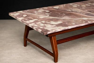 Giuseppe Scapinelli Brazilian Modern Coffee Table in Caviuna wood Ros Portuguese Marble Top