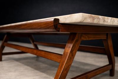 Giuseppe Scapinelli Brazilian Modern Coffee Table in Caviuna wood Ros Portuguese Marble Top