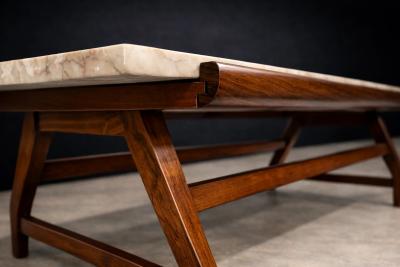 Giuseppe Scapinelli Brazilian Modern Coffee Table in Caviuna wood Ros Portuguese Marble Top