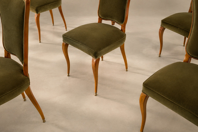 Giuseppe Scapinelli Brazilian Modern Set of Eight Dining Chairs in Pau Marfim and Olive Green Mohair