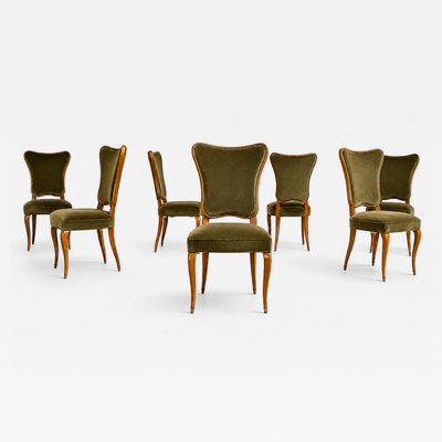 Giuseppe Scapinelli Brazilian Modern Set of Eight Dining Chairs in Pau Marfim and Olive Green Mohair