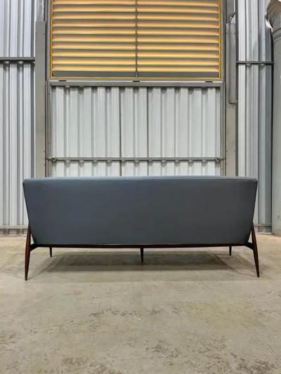 Giuseppe Scapinelli Brazilian Modern Sofa in Hardwood and Blue Fabric by Giuseppe Scapinelli 1950