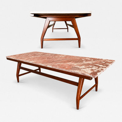 Giuseppe Scapinelli Caviuna Ros Portuguese Marble Coffee Table Brazil 1950s