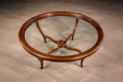 Giuseppe Scapinelli Circular Coffee Table in Cavi na Wood Glass by Giuseppe Scapinelli