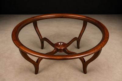 Giuseppe Scapinelli Circular Coffee Table in Cavi na Wood Glass by Giuseppe Scapinelli