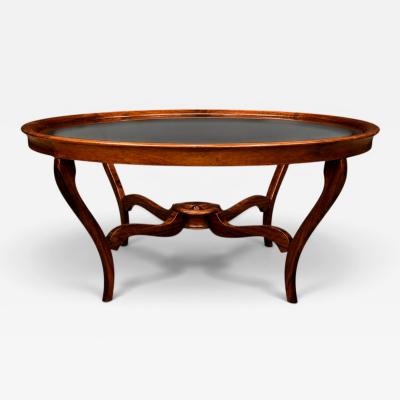 Giuseppe Scapinelli Circular Coffee Table in Cavi na Wood Glass by Giuseppe Scapinelli