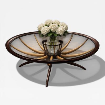 Giuseppe Scapinelli Coffee Table with Flower Vase in Two Woods Giuseppe Scapinelli Lot 729A