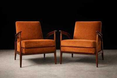 Giuseppe Scapinelli Giuseppe Scapinelli Pair of Armchairs in Cavi na Burnt Caramel Mohair Velvet