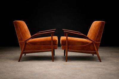 Giuseppe Scapinelli Giuseppe Scapinelli Pair of Armchairs in Cavi na Burnt Caramel Mohair Velvet