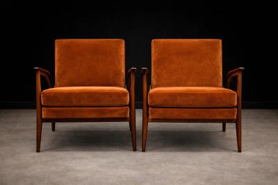Giuseppe Scapinelli Giuseppe Scapinelli Pair of Armchairs in Cavi na Burnt Caramel Mohair Velvet