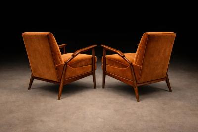 Giuseppe Scapinelli Giuseppe Scapinelli Pair of Armchairs in Cavi na Burnt Caramel Mohair Velvet