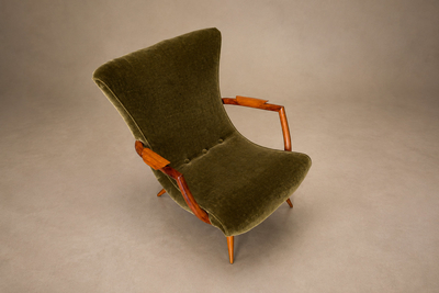 Giuseppe Scapinelli Giuseppe Scapinelli Sculptural Cavi na Olive Green Mohair Armchairs