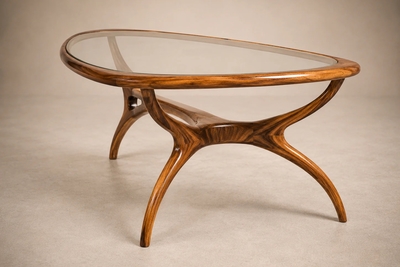 Giuseppe Scapinelli Large Egg Coffee Table in Cavi na Wood Glass by Giuseppe Scapinelli Brazil