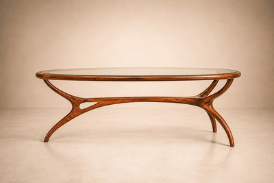 Giuseppe Scapinelli Large Egg Coffee Table in Cavi na Wood Glass by Giuseppe Scapinelli Brazil