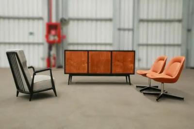 Giuseppe Scapinelli Mid Century Modern Armchair in Hardwood Grey Fabric Scapinelli 1950 s Brazil