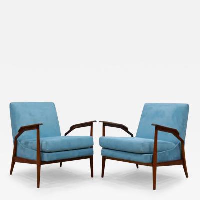 Giuseppe Scapinelli Mid Century Modern Armchairs in Hardwood and Fabric by Giuseppe Scapinelli Braz