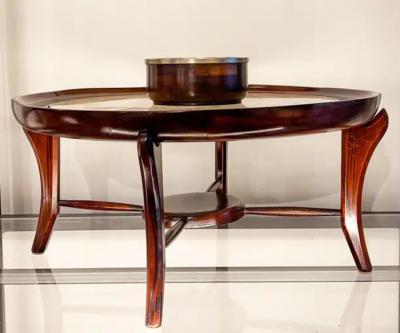 Giuseppe Scapinelli Mid Century Modern Coffee Table in Hardwood Travertine Giuseppe Scapinelli 1954