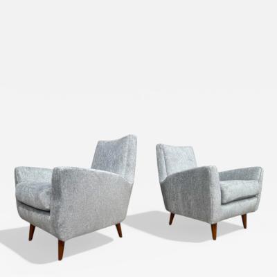 Giuseppe Scapinelli Pair of Armchairs in Hardwood Light Blue Chenille Giuseppe Scapinelli 1950s