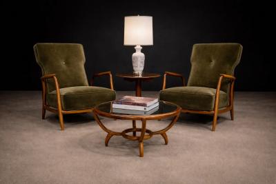 Giuseppe Scapinelli Pair of Armchairs in Pau Marfim Olive Green Mohair Giuseppe Scapinelli