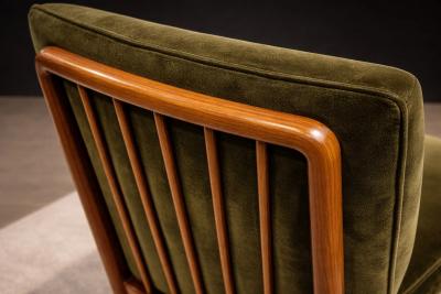 Giuseppe Scapinelli Pair of Armchairs in Pau Marfim Olive Green Mohair Giuseppe Scapinelli