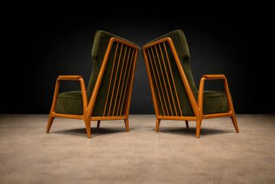 Giuseppe Scapinelli Pair of Armchairs in Pau Marfim Olive Green Mohair Giuseppe Scapinelli