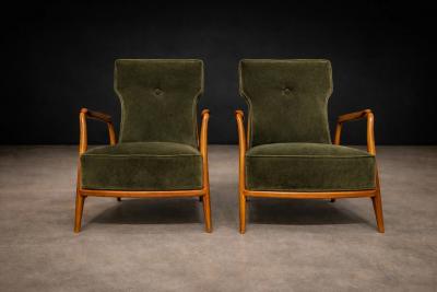 Giuseppe Scapinelli Pair of Armchairs in Pau Marfim Olive Green Mohair Giuseppe Scapinelli