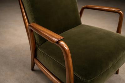 Giuseppe Scapinelli Pair of Armchairs in Pau Marfim Olive Green Mohair Giuseppe Scapinelli