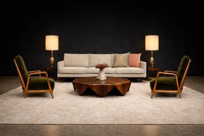 Giuseppe Scapinelli Pair of Armchairs in Pau Marfim Olive Green Mohair Giuseppe Scapinelli