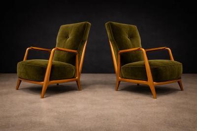 Giuseppe Scapinelli Pair of Armchairs in Pau Marfim Olive Green Mohair Giuseppe Scapinelli