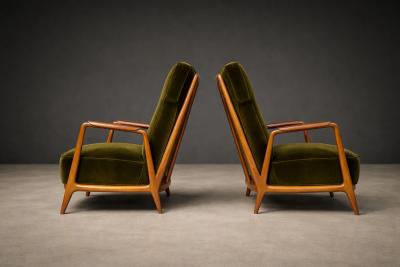 Giuseppe Scapinelli Pair of Armchairs in Pau Marfim Olive Green Mohair Giuseppe Scapinelli
