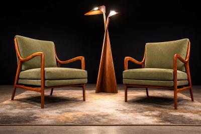 Giuseppe Scapinelli Pair of Sculptural Armchairs by Giuseppe Scapinelli in Cavi na Wood Mohair