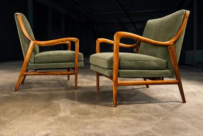 Giuseppe Scapinelli Pair of Sculptural Armchairs by Giuseppe Scapinelli in Cavi na Wood Mohair