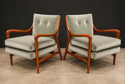 Giuseppe Scapinelli Pair of Sculptural Armchairs by Giuseppe Scapinelli in Cavi na Wood Mohair