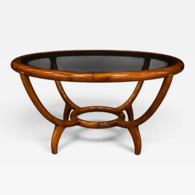 Giuseppe Scapinelli Round Coffee Table in Caviuna Wood Glass by Giuseppe Scapinelli Lot 853A