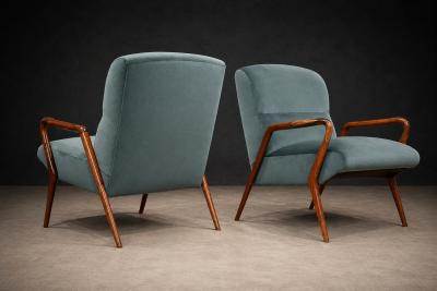 Giuseppe Scapinelli Scapinelli Armchairs Sculpted Cavi na Frames in Dusty Teal Velvet Upholstery