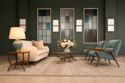 Giuseppe Scapinelli Scapinelli Armchairs Sculpted Cavi na Frames in Dusty Teal Velvet Upholstery