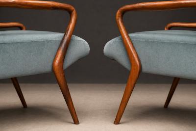Giuseppe Scapinelli Scapinelli Armchairs Sculpted Cavi na Frames in Dusty Teal Velvet Upholstery