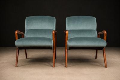 Giuseppe Scapinelli Scapinelli Armchairs Sculpted Cavi na Frames in Dusty Teal Velvet Upholstery