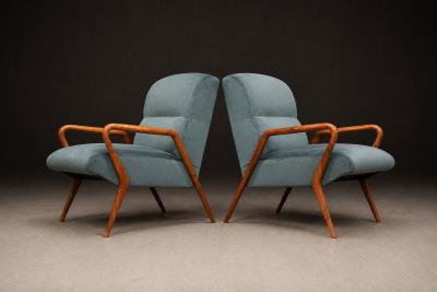 Giuseppe Scapinelli Scapinelli Armchairs Sculpted Cavi na Frames in Dusty Teal Velvet Upholstery