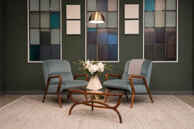 Giuseppe Scapinelli Scapinelli Armchairs Sculpted Cavi na Frames in Dusty Teal Velvet Upholstery